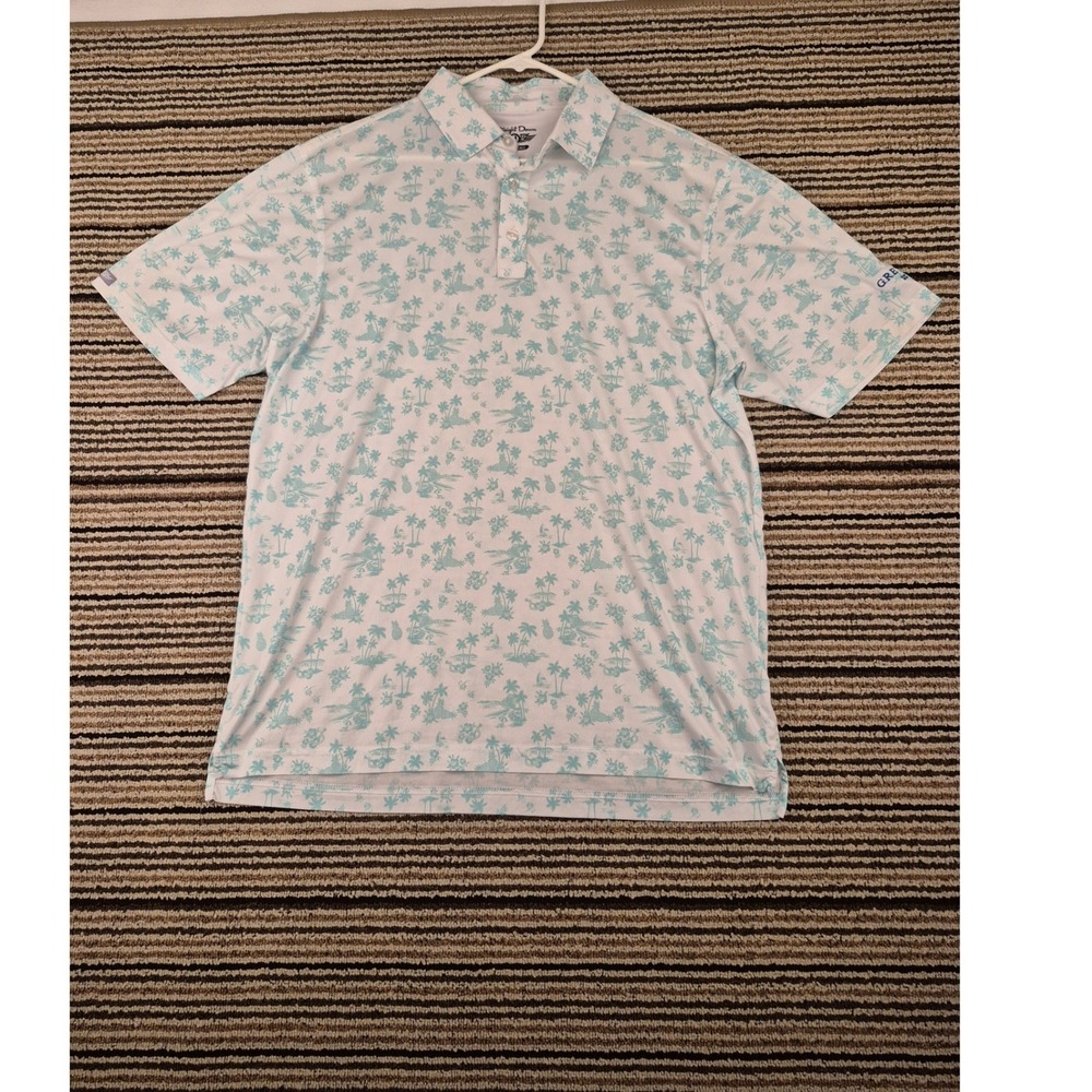 Straight Down Mens Performance Golf Polo Shirt L White Teal Tropical Grey Rock